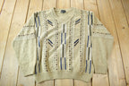Vintage 1990s Leo Chevalier Cable Knit V-Neck Sweater / Vintage Cable Knit / Abstract Patterns / Size Medium