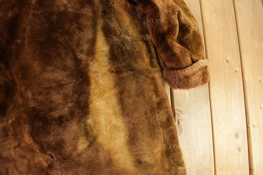 Vintage 1970s Albrecht Furs Full Length Brown Shearling Fur Coat Adult M