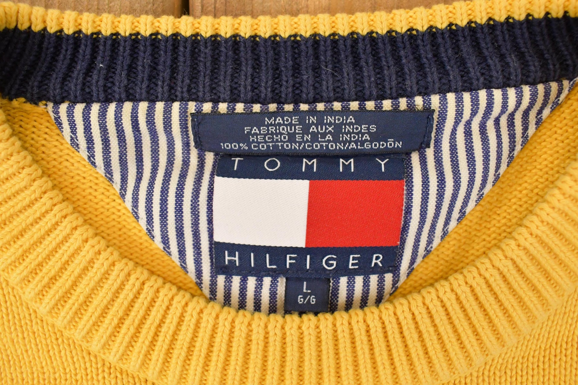 Vintage 1990s Tommy Hilfiger Striped Knit Crewneck Sweater Mens L  90s Knitted Sweatshirt  Vintage Preppy Knits