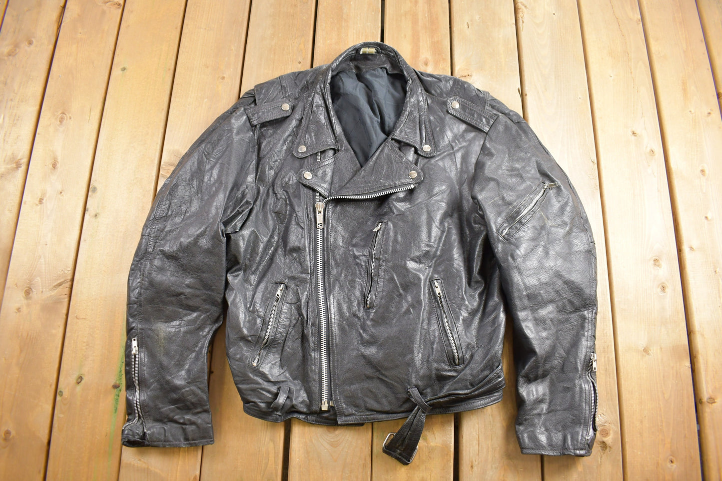 Vintage 1980s Leather Biker Jacket / Motorcycle Jacket / Leather Coat / Vintage Biker Jacket / Heavy Weight