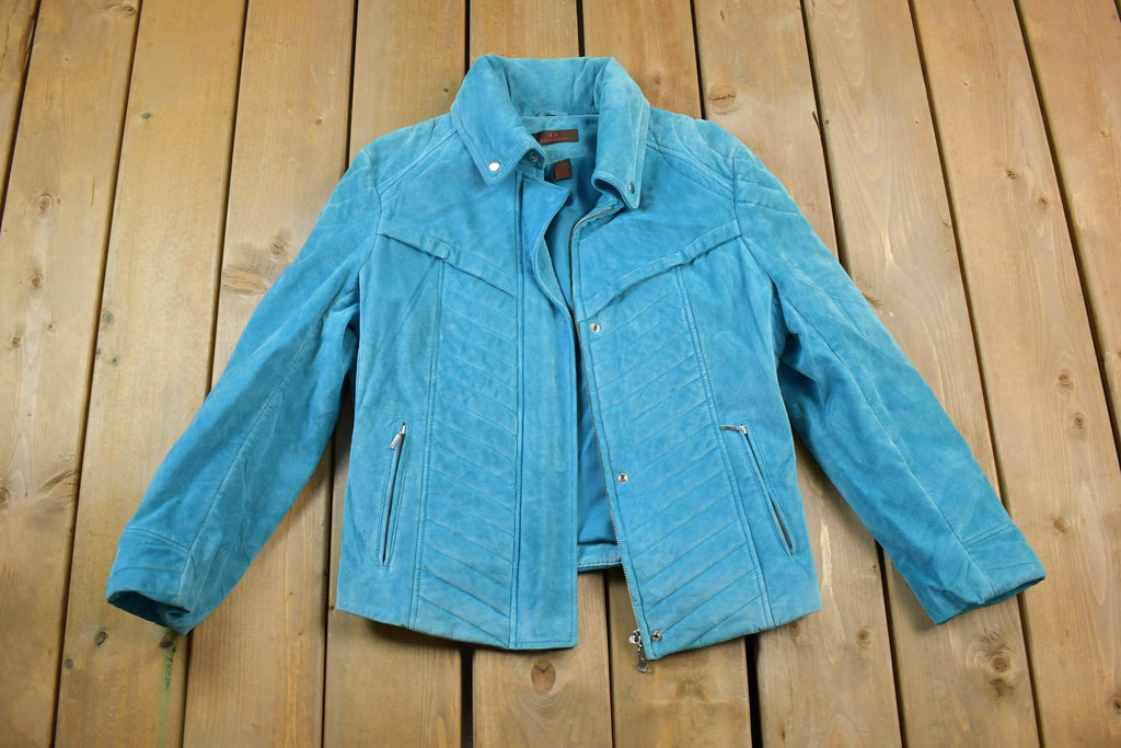 Vintage 1990s Danier Blue Suede Leather Jacket