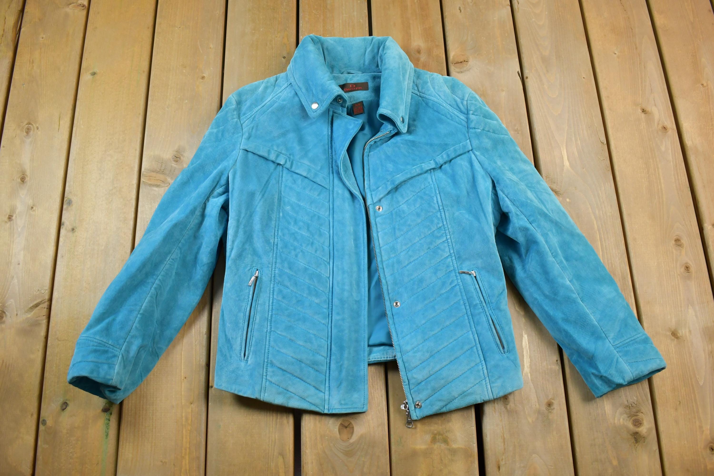 Vintage 1990s Danier Blue Suede Leather Jacket