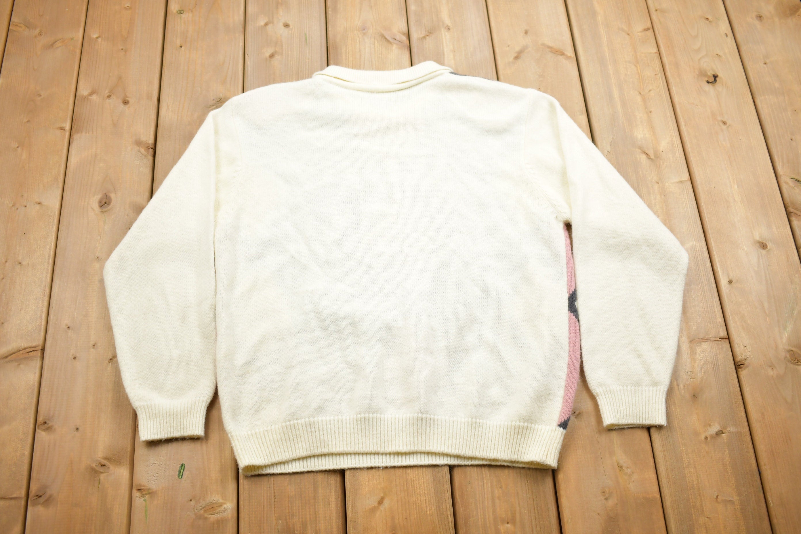 Vintage 1990s Alia Argyle Knitted Collared Sweater /