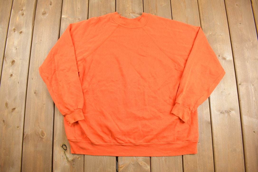 Vintage 1980s Blank Orange Crewneck Sweatshirt / Raglan / 80s Crewneck / Essential / Streetwear / Hi Vis