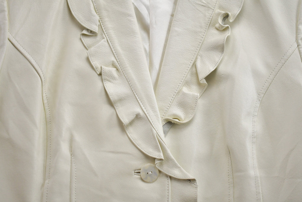 Vintage 1980s White Frill Leather Blazer Jacket