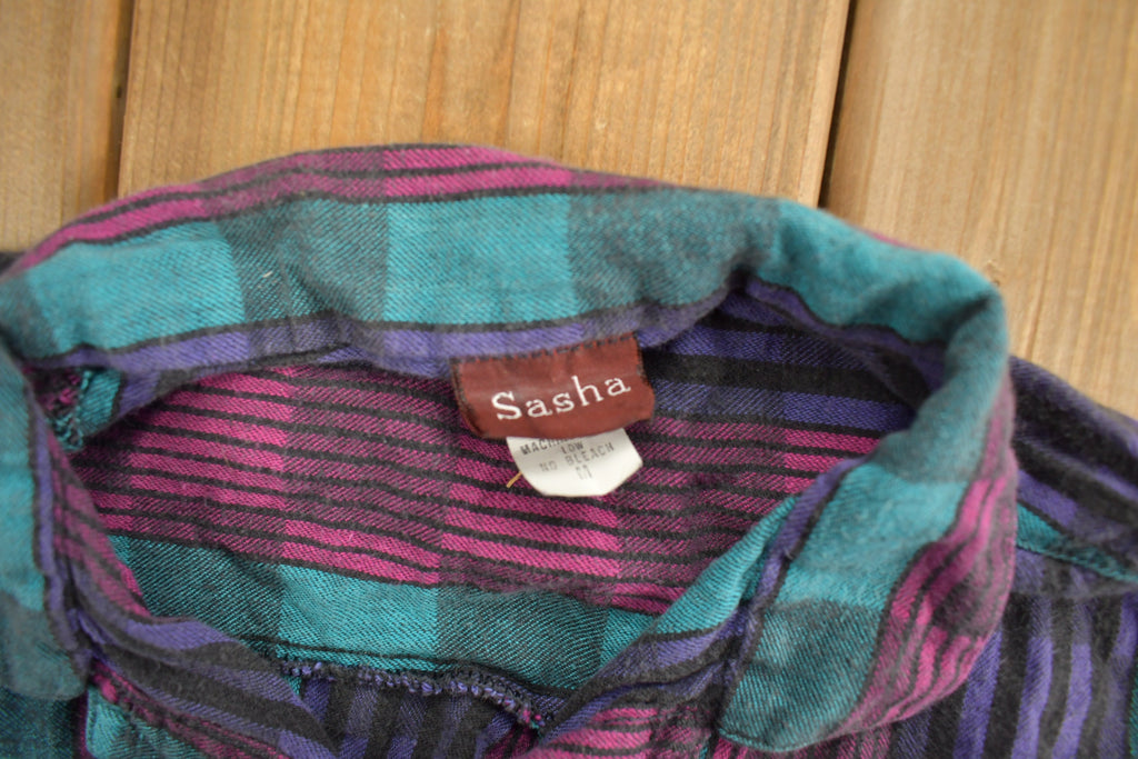 Vintage 1990s Sasha Plaid Flannel Button Up Shirt