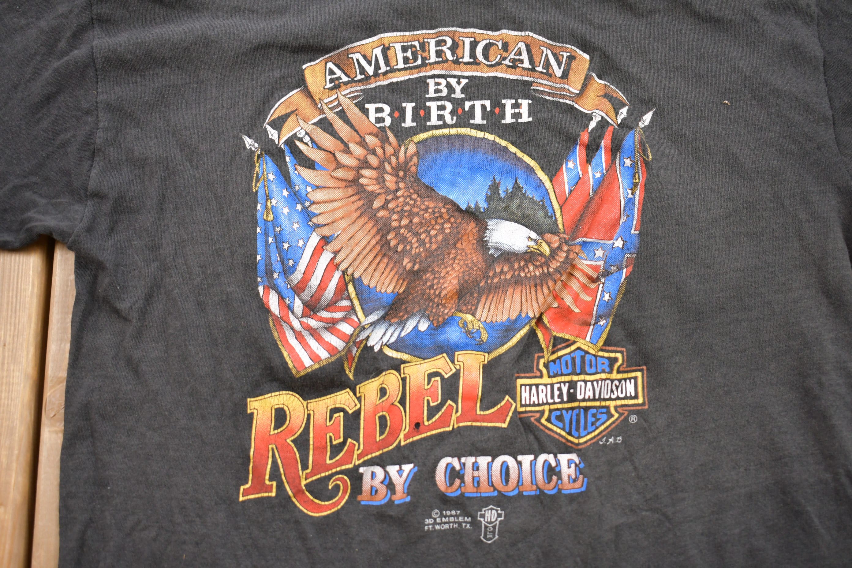 Vintage 1987 Rebel By Choice Harley Davidson Motorcycles Graphic T-Shirt