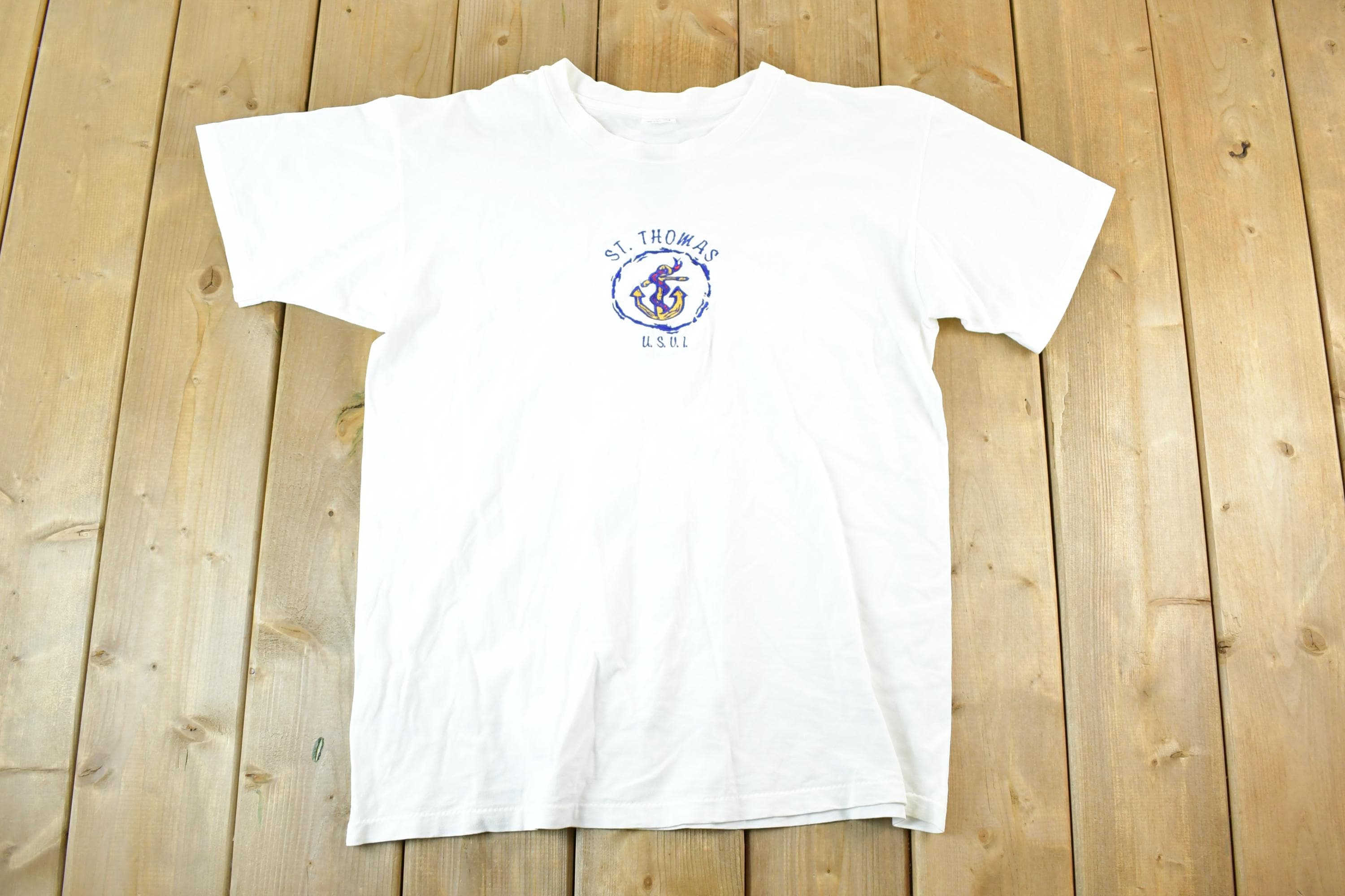 Vintage 1990s St Thomas Anchor Logo Souvenir T-Shirt Mens L