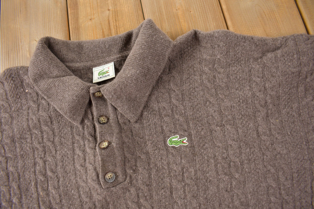 Vintage 1990s Lacoste Cable Knit Quarter Button Collared Sweater Size L