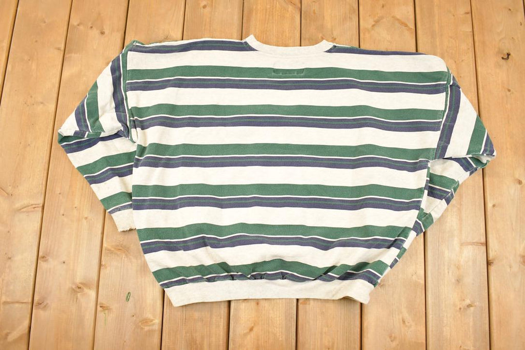 Vintage 1990s Enuf International Striped Embroidered Crewneck Sweatshirt Women's XL Cropped  Made In USA  90's Destination Sweater