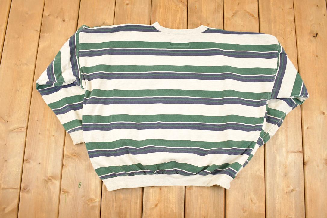 Vintage 1990s Enuf International Striped Embroidered Crewneck Sweatshirt Women's XL Cropped  Made In USA  90's Destination Sweater