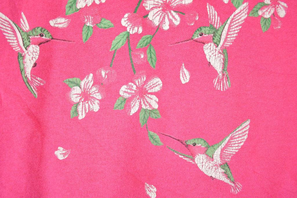 Vintage 1990s Hummingbird Floral Graphic Print Crewneck Sweatshirt Womens L