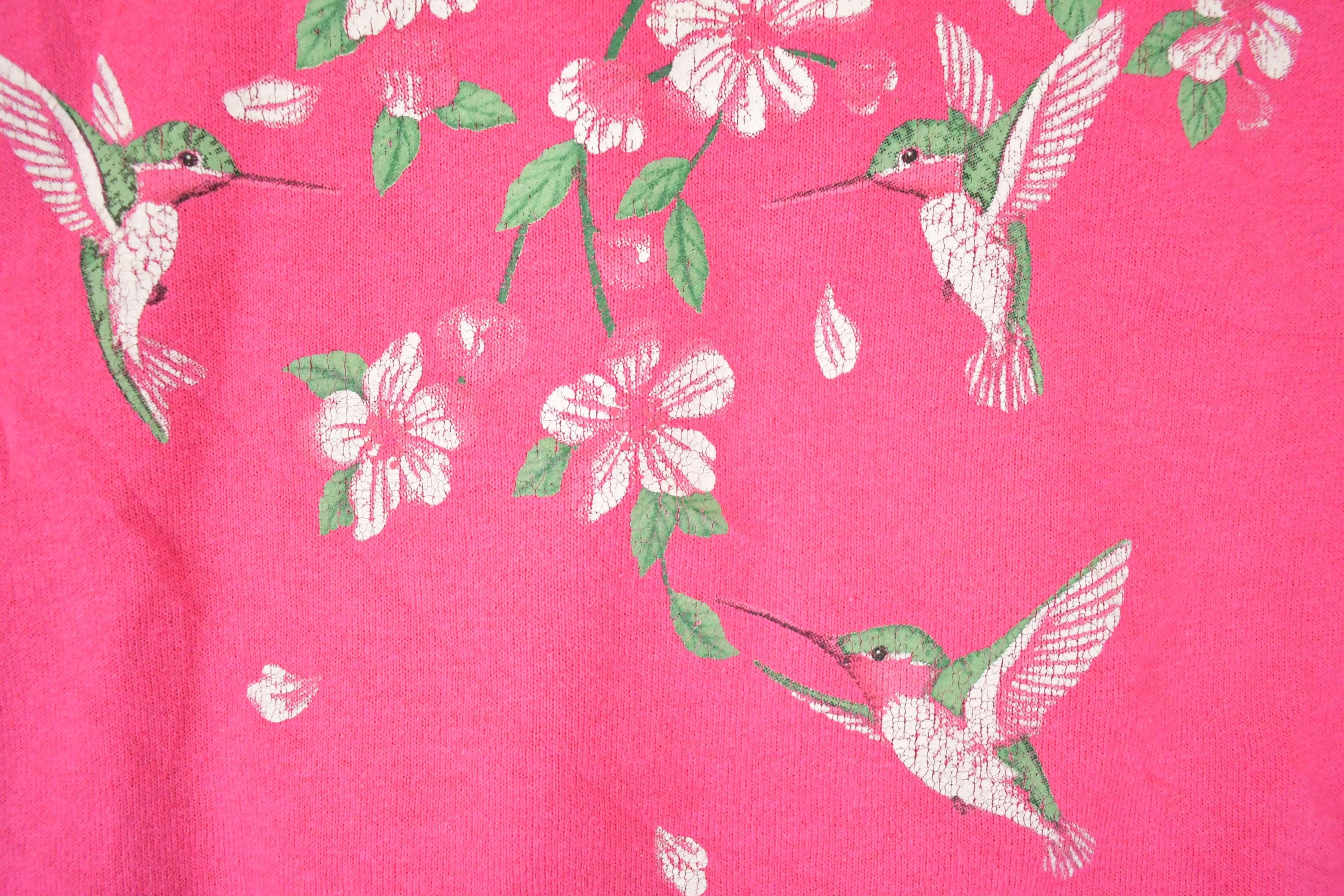 Vintage 1990s Hummingbird Floral Graphic Print Crewneck Sweatshirt Womens L