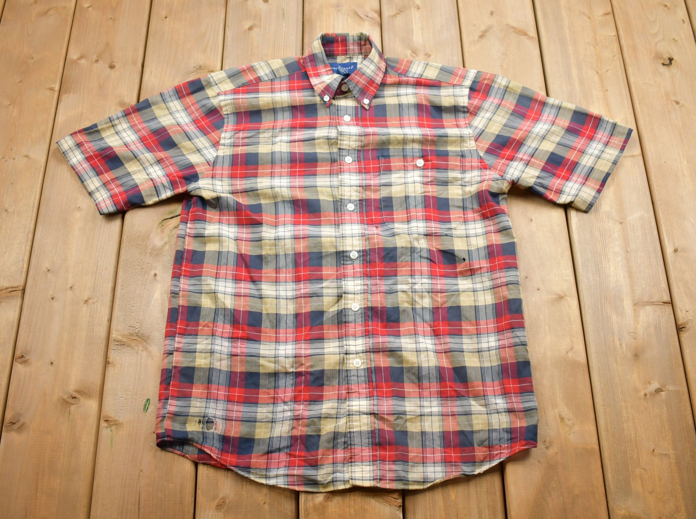 Vintage 1990s Town Craft Plaid Button Up Short Sleeve Shirt  Abstract Pattern  Casual Shirt  Formal Shirt  Towncraft  Plaid Shirt