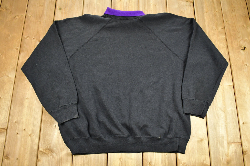 Vintage 1980s Butterfly Floral Graphic Cute Collared Raglan Cut Crewneck Sweater