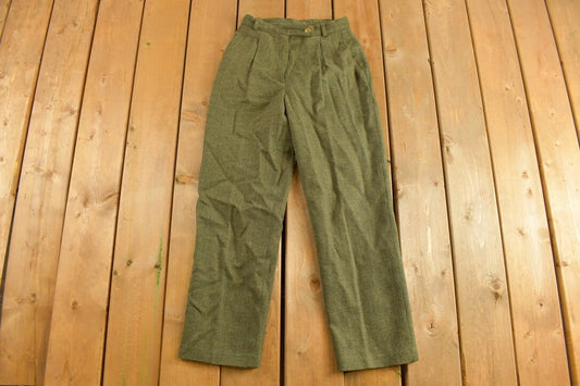 Vintage 1980s Green Wool Pants Size 24 x 27 / Vintage Trousers / Rare Vintage / Vintage Pants / Button Fly / Wool Trousers / Made In Canada