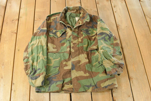 Vintage 1980s Military Camo Jacket Men's Small Short / Button Up Jacket / Army Green / Vintage Army / Streetwear Fashion / 80s Army Jacket