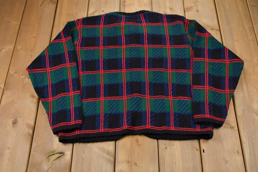 Vintage 1990s Plaid Button Up Knitted Sweater