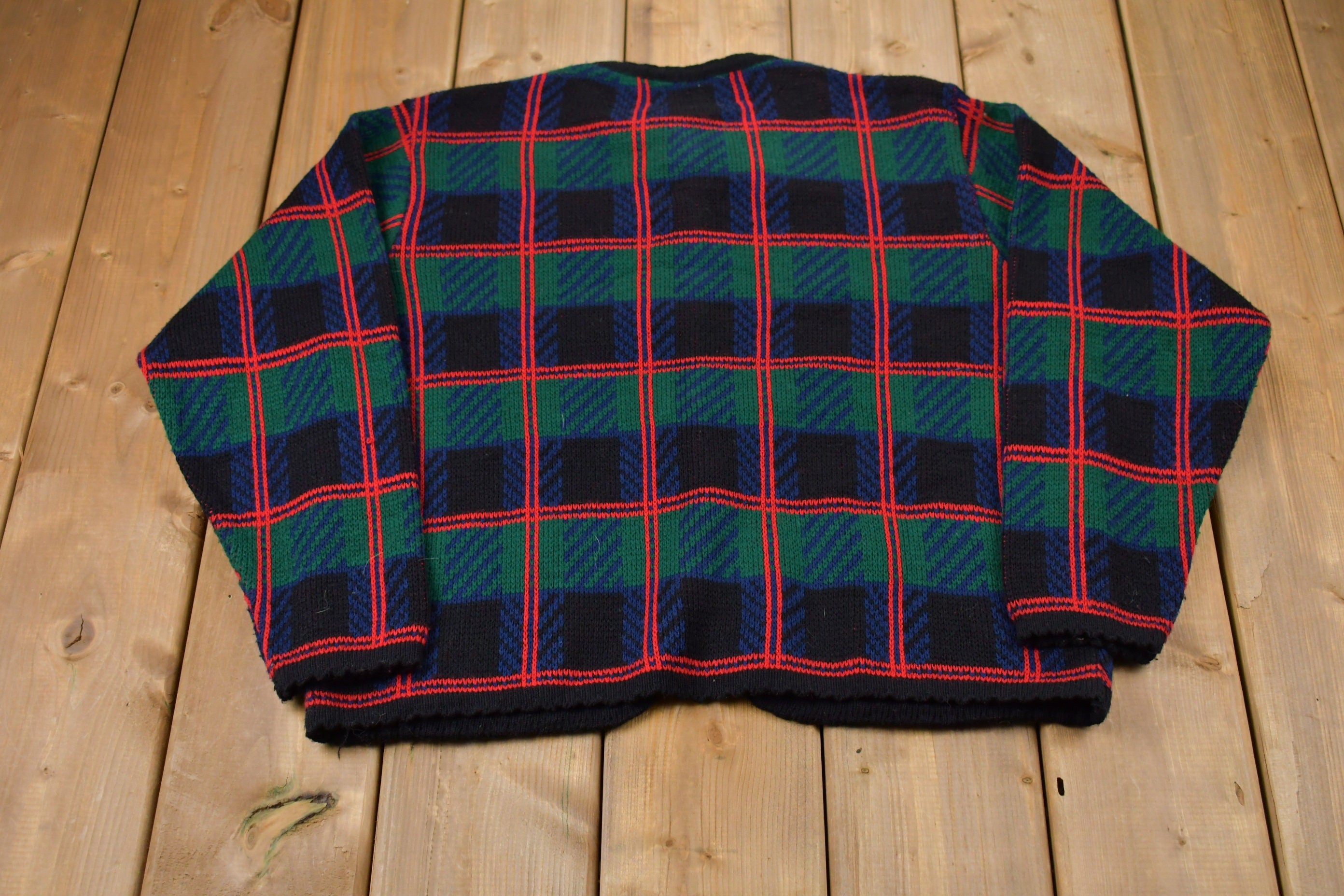 Vintage 1990s Plaid Button Up Knitted Sweater