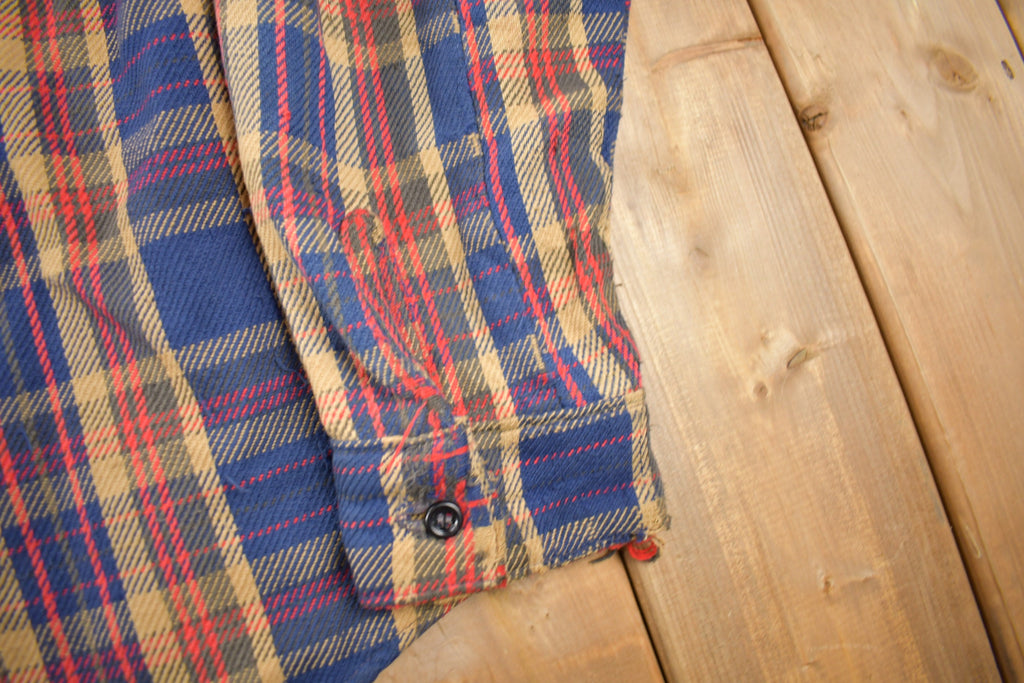 Vintage 1980s Distressed Plaid Button Up Flannel Shirt