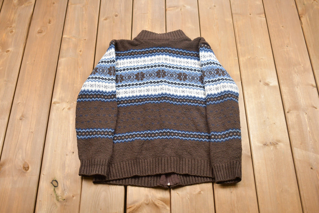 Vintage Carolyn Taylor Knitted Zip Up Sweater / Vintage 90s Crewneck / Pattern Sweater / Outdoor / Knitted Jacket