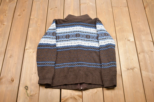 Vintage Carolyn Taylor Knitted Zip Up Sweater / Vintage 90s Crewneck / Pattern Sweater / Outdoor / Knitted Jacket