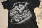 Vintage 1990s All The Right Stuff Biker Babe All Over Print T-Shirt