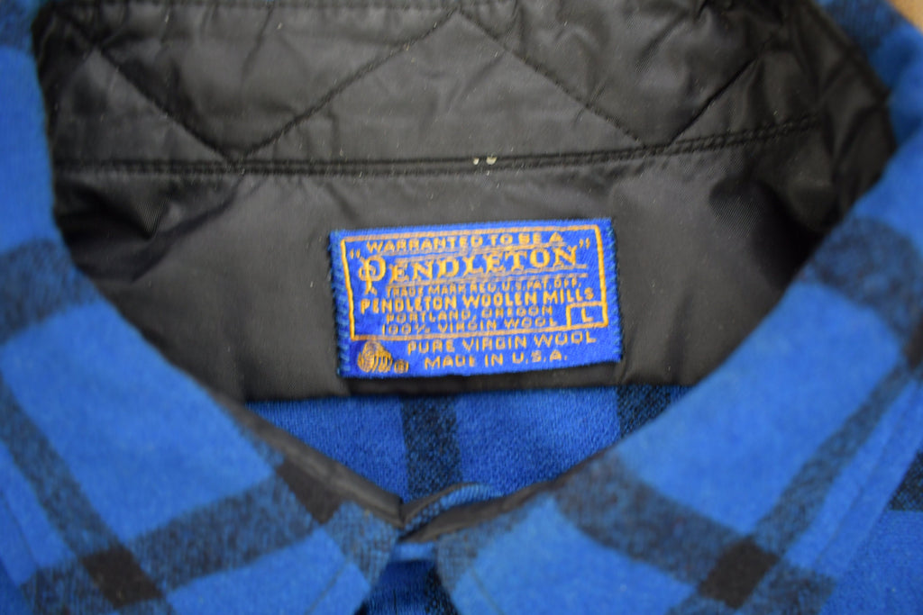 Vintage 1990s Pendleton Blue Plaid Button Up Flannel Board Shirt