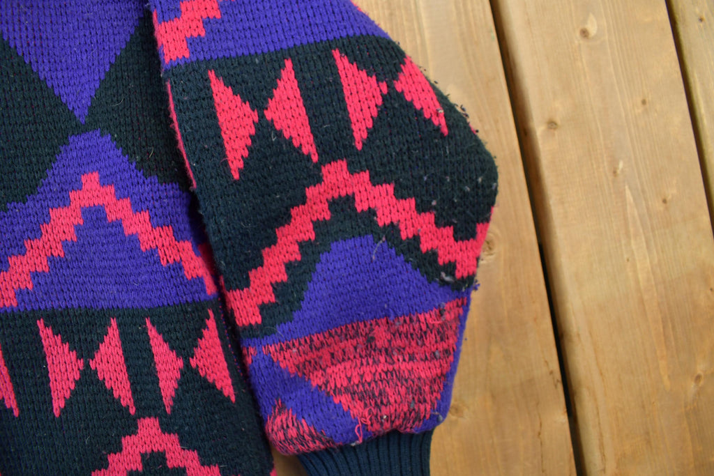 Vintage 1980s Express Knitted Abstract Cardigan Sweater Jacket