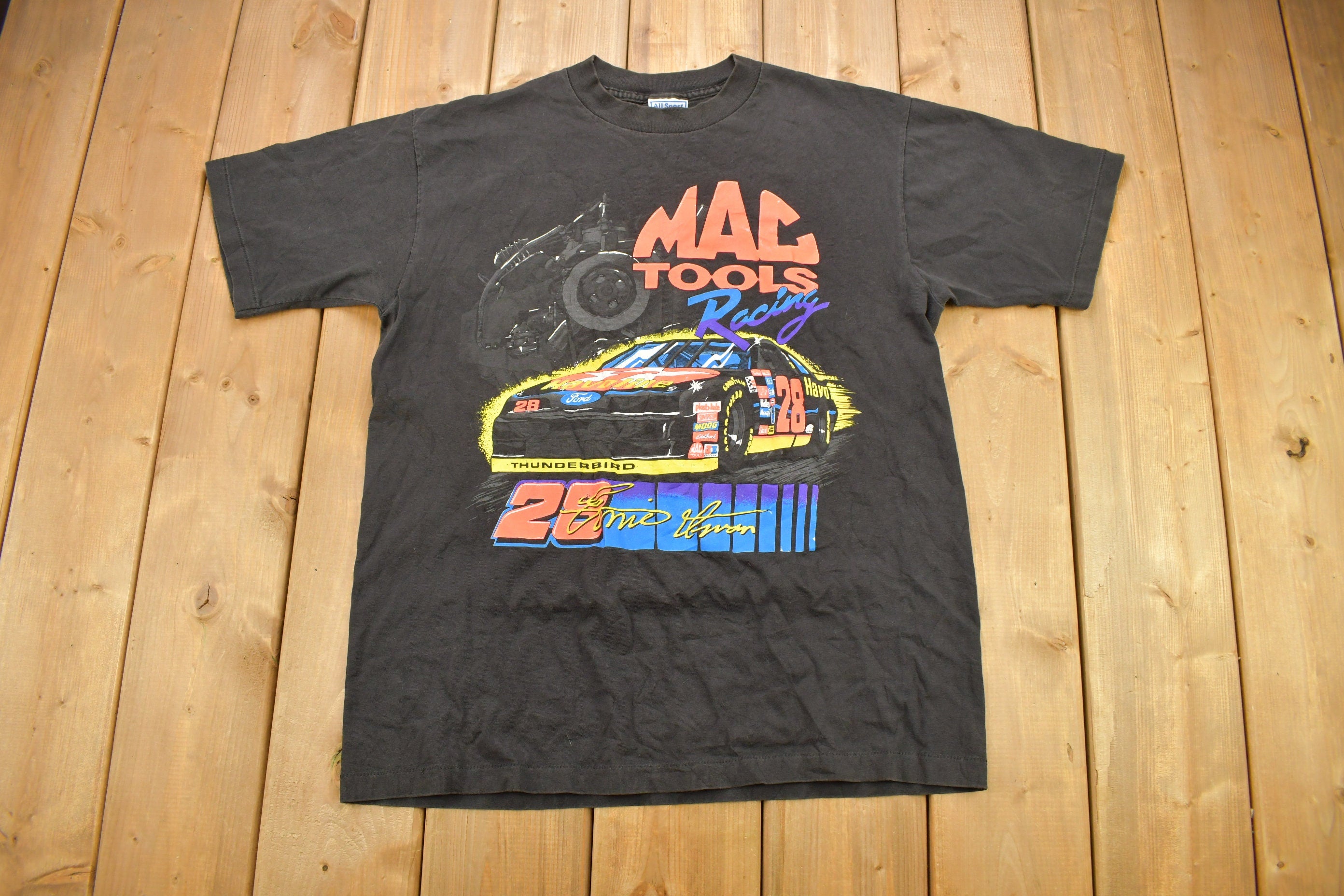 Vintage 1990s Ernie Irvan NASCAR Mac Tools Racing T-Shirt Made In USA Single Stitch