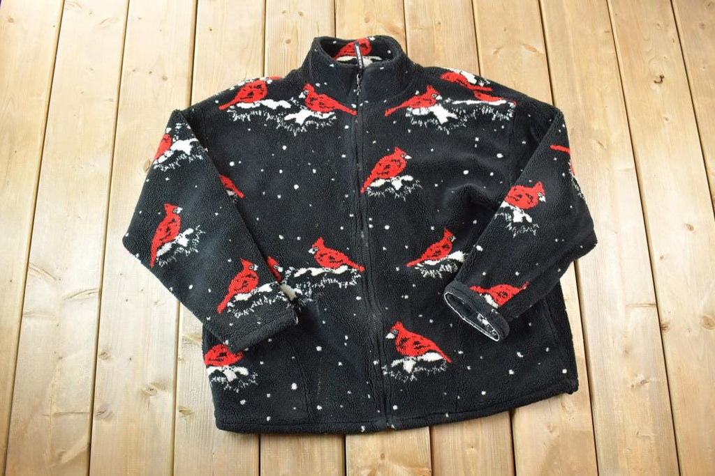 Vintage 1990s Black Mountain Cardinal AOP Fleece Sweater