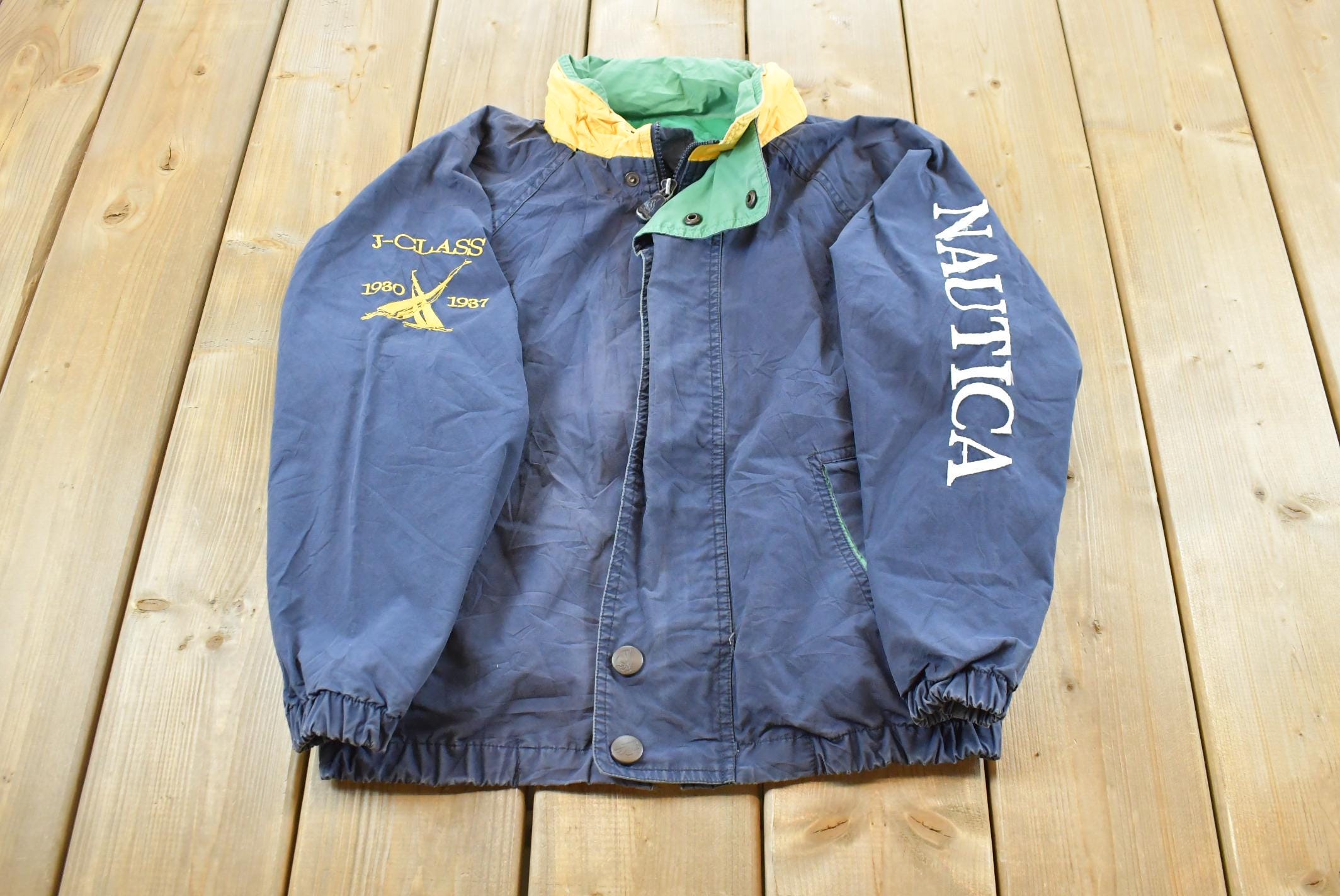 Vintage 1990s Nautica J Class Competition Color Block Windbreaker Sailing Jacket Mens S