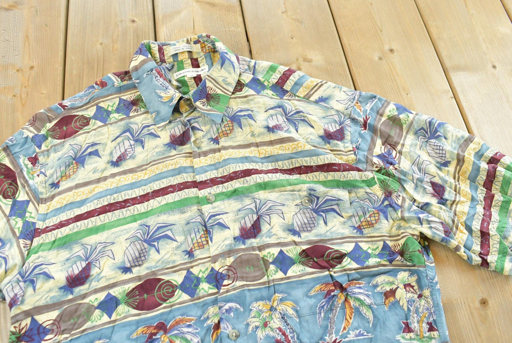 Vintage 1980s Pierre Cardin Striped Tropical Button Up Shirt Mens M