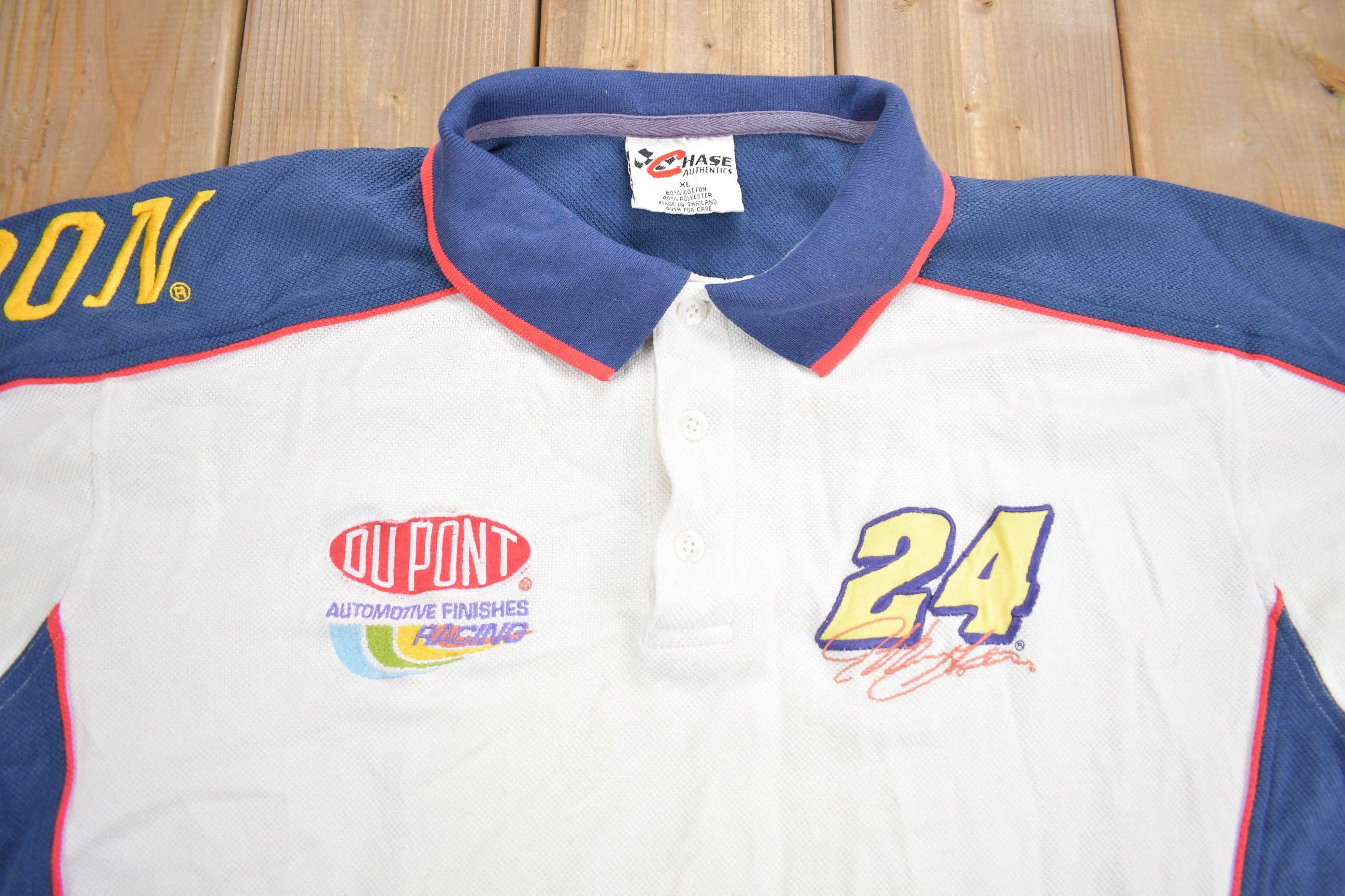 Vintage 1990s Jeff Gordon Dupont NASCAR Pit Crew Shirt  90s  Streetwear Fashion  Embroidered Patchwork  Racing  Color Block