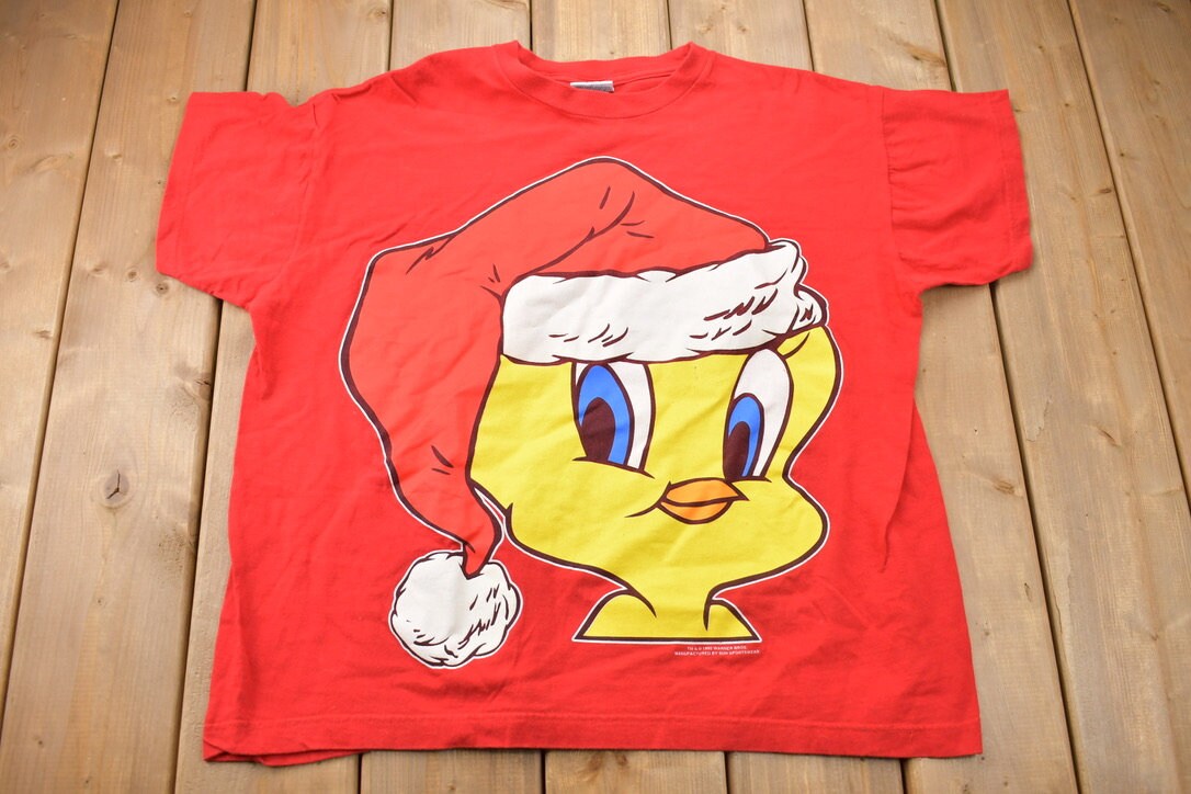 Vintage 1994 Looney Tunes Tweety Bird Santa Hat Christmas Cartoon T-Shirt
