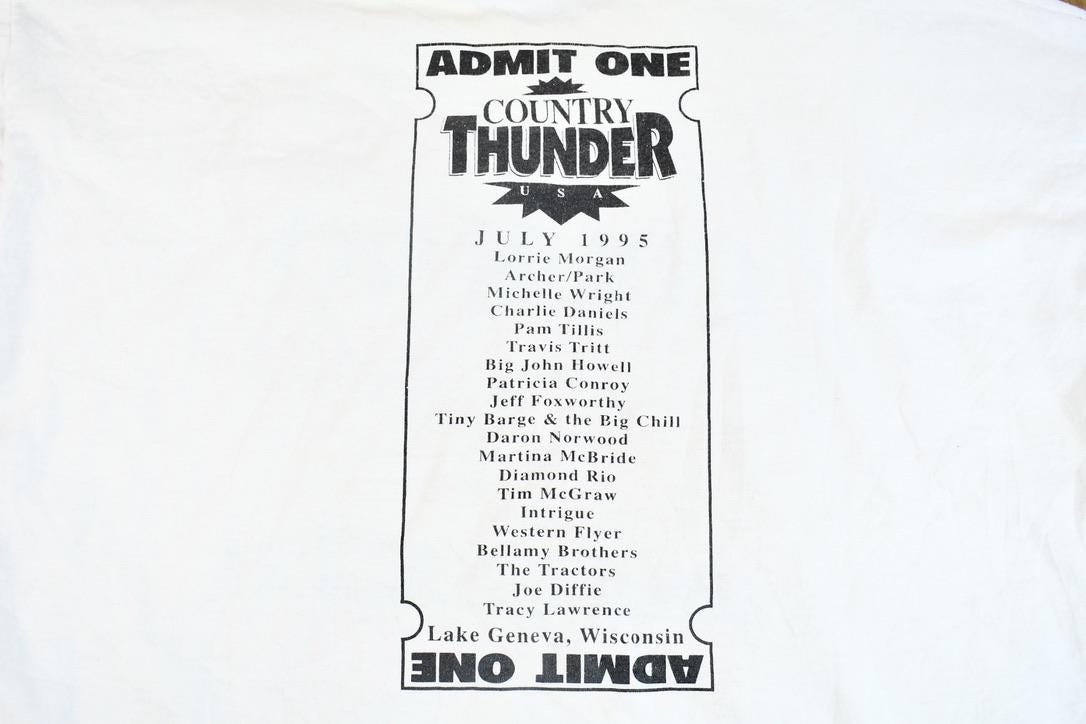 Vintage 1995 Lake Geneva Wisconsin Country Thunder Concert Single Stitch Graphic T-Shirt
