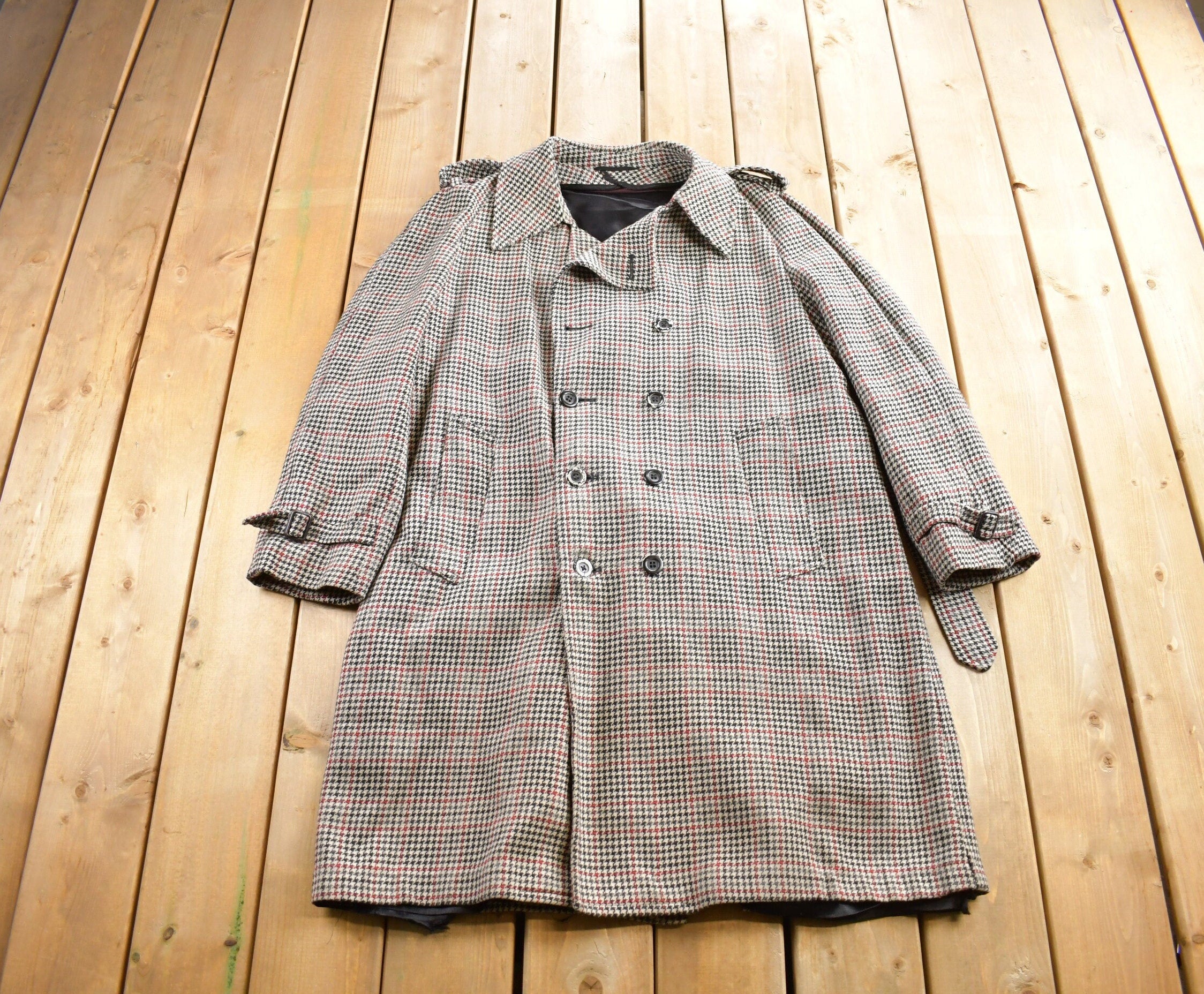 Vintage 1980s London Fog Hounds Tooth Wool Button Up Jacket Made In USA