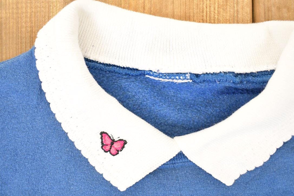 Vintage 1990s Butterfly Floral Graphic Print Collared Sweatshirt Mens L