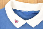 Vintage 1990s Butterfly Floral Graphic Print Collared Sweatshirt Mens L