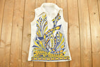 Vintage 1970s Abstract Print Sleeveless Tunic Blouse