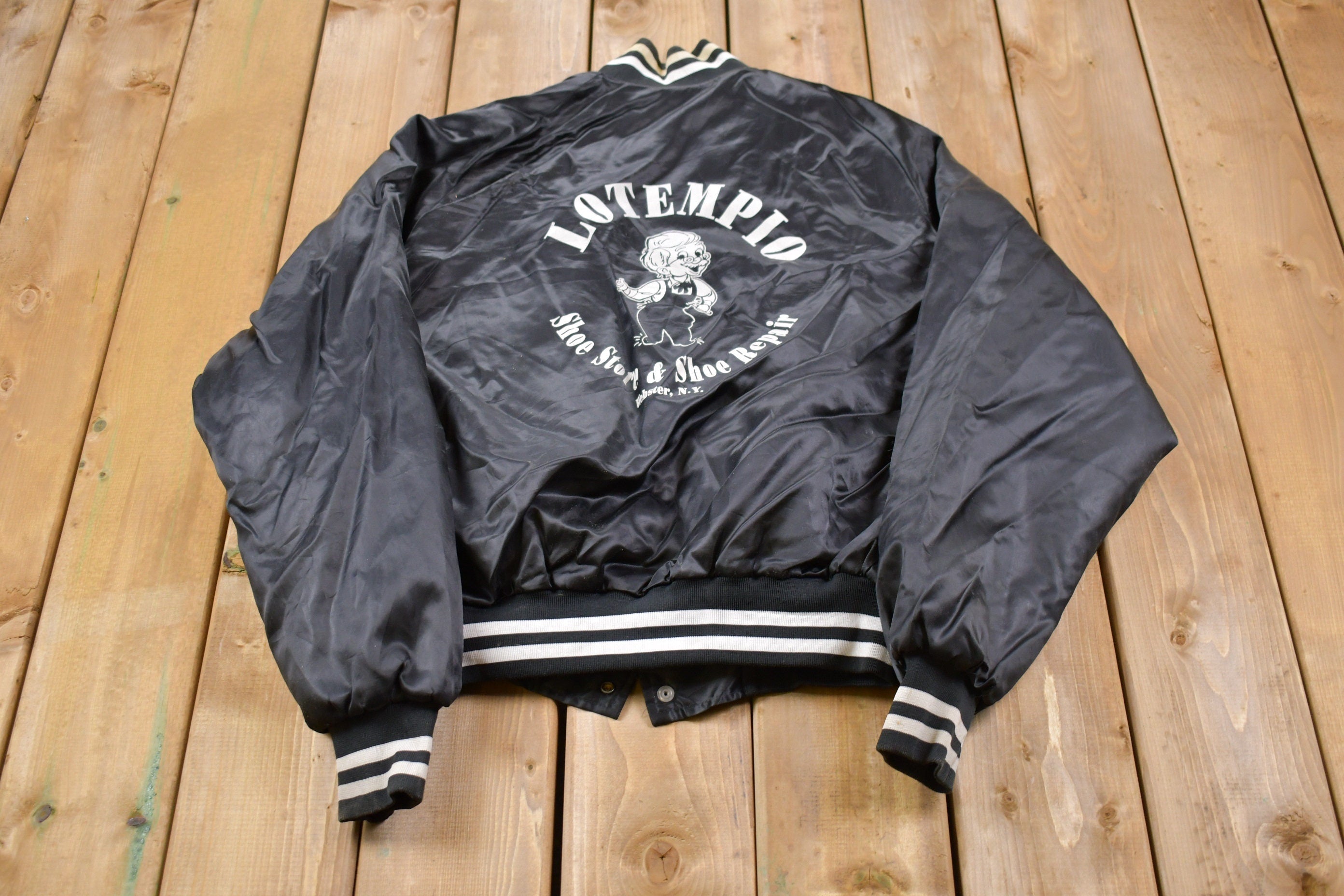 Vintage 1980s Latempio Shoe Repair Satin Bomber Jacket
