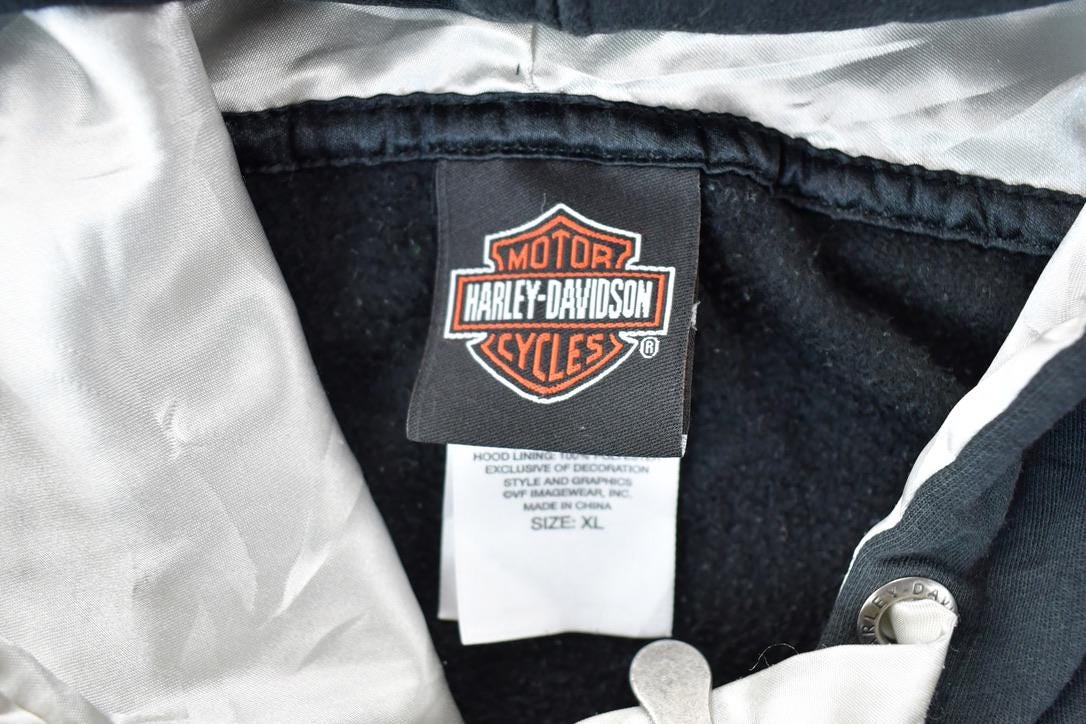 Vintage 1990s Harley Davidson Embroidered Bergdale Graphic Hoodie