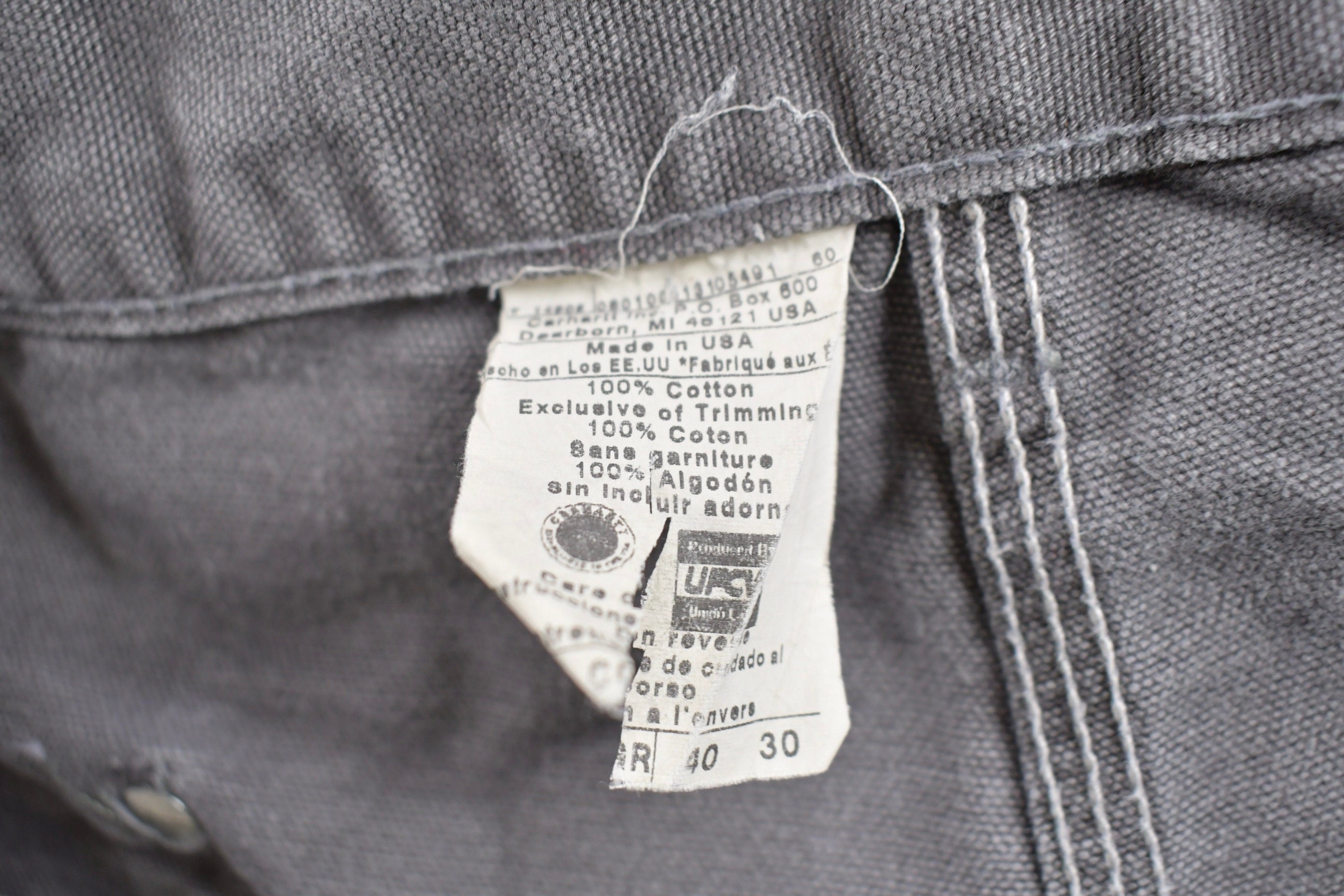 Vintage 1990s Carhartt Grey Double Knee Work Pants Size 37 x 24.5