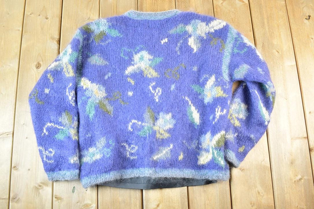 Vintage 1990s Icelandic Design Button Up Knit Abstract Pattern Crewneck Sweater Womens L