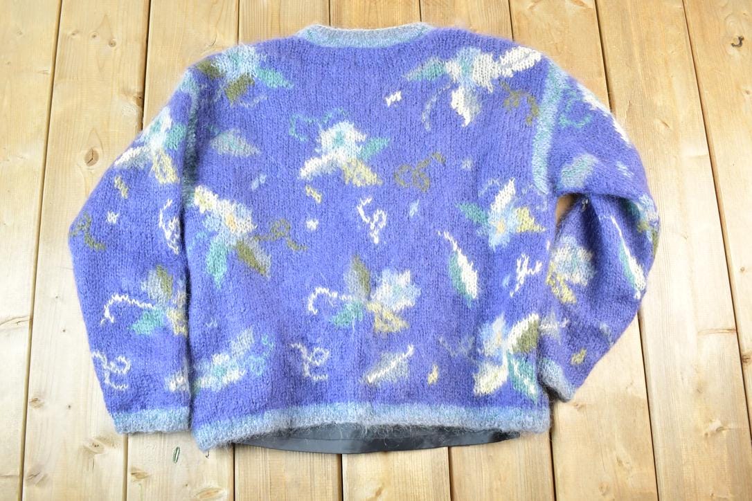 Vintage 1990s Icelandic Design Button Up Knit Abstract Pattern Crewneck Sweater Womens L
