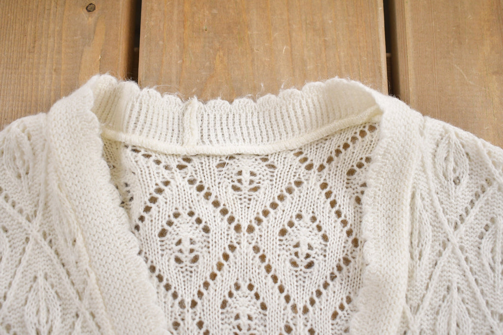 Vintage 1980s Leaf Pattern Knit Cardigan Sweater /
