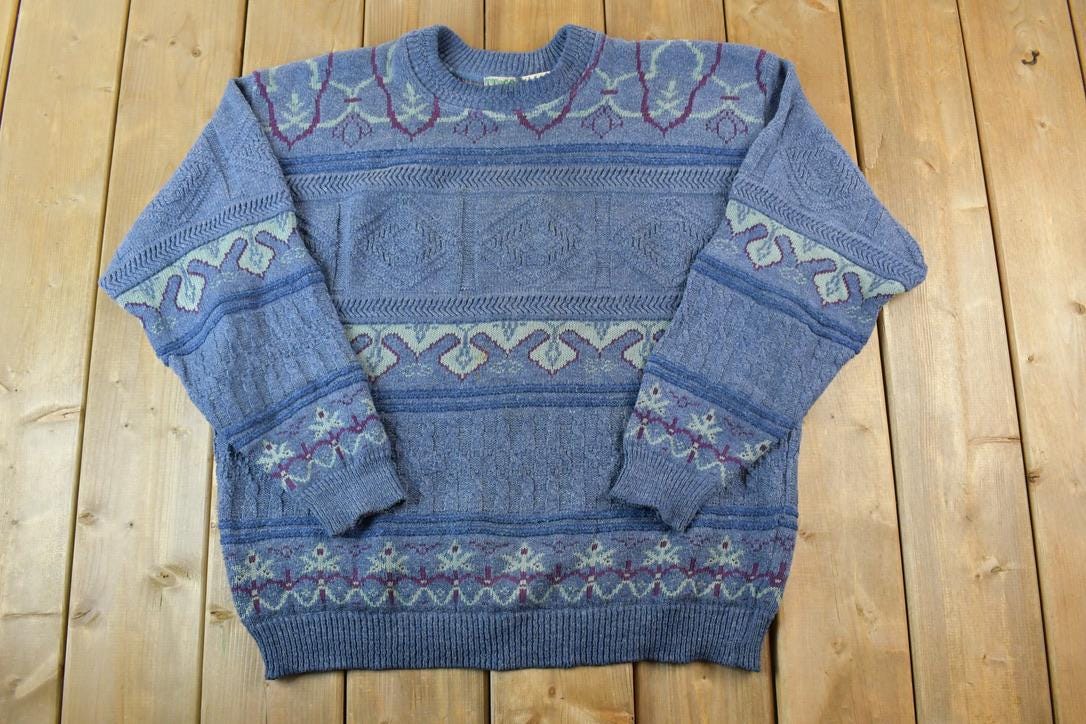 Vintage 1990s TT&Co Sport Abstract Knit Crewneck Sweater  90s Crewneck  Abstract Pattern  Preppy Knits