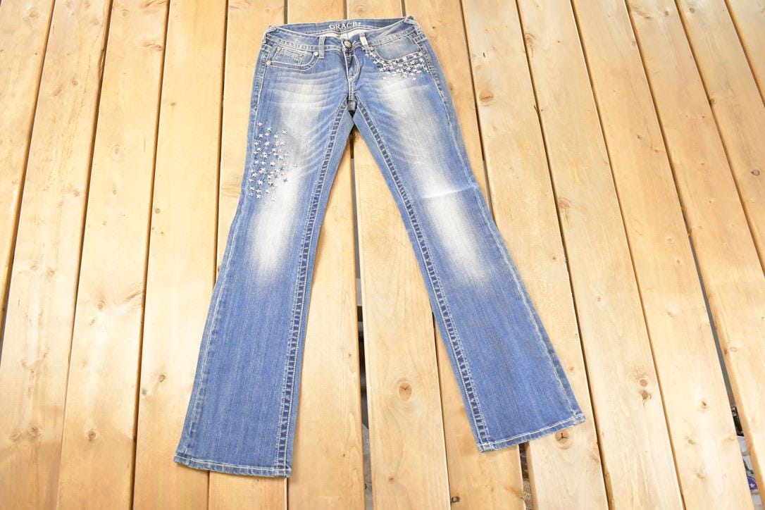 Vintage Deadstock Y2K Grace In LA Bedazzled Bootcut Low Rise Jeans Women's Size 26 x 32