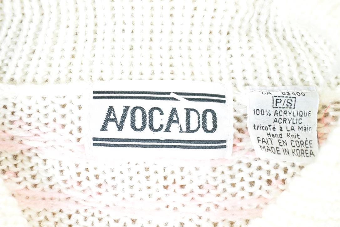 Vintage 1980s Avocado Knit Abstract Pattern Crewneck Sweater Womens S