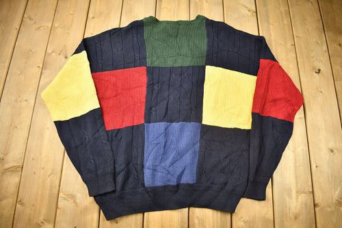 Vintage 1990s Nautica 3D Cable Knit Crewneck Sweater / Vintage 90s Crewneck / Color Block Pattern / / Streetwear / Colorful